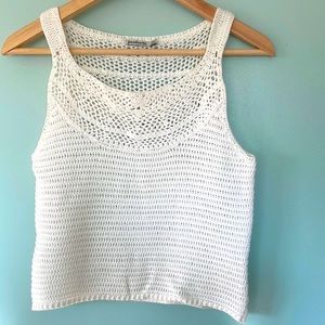 ASOS Stradivarius white open knit crochet crop top, size large